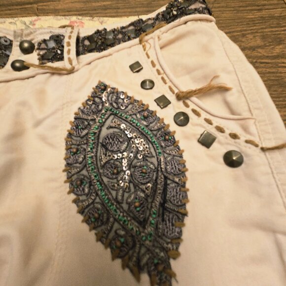 SPICE & ROSES Women's Beaded Drawstring 100% Cotton Cargo Pants - Beige - 12/14 - Picture 7 of 15